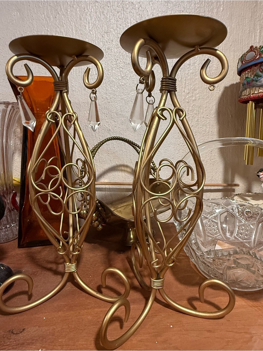 2 Vintage Gold Scroll Metal Candle Holders - Elegant Home Accent